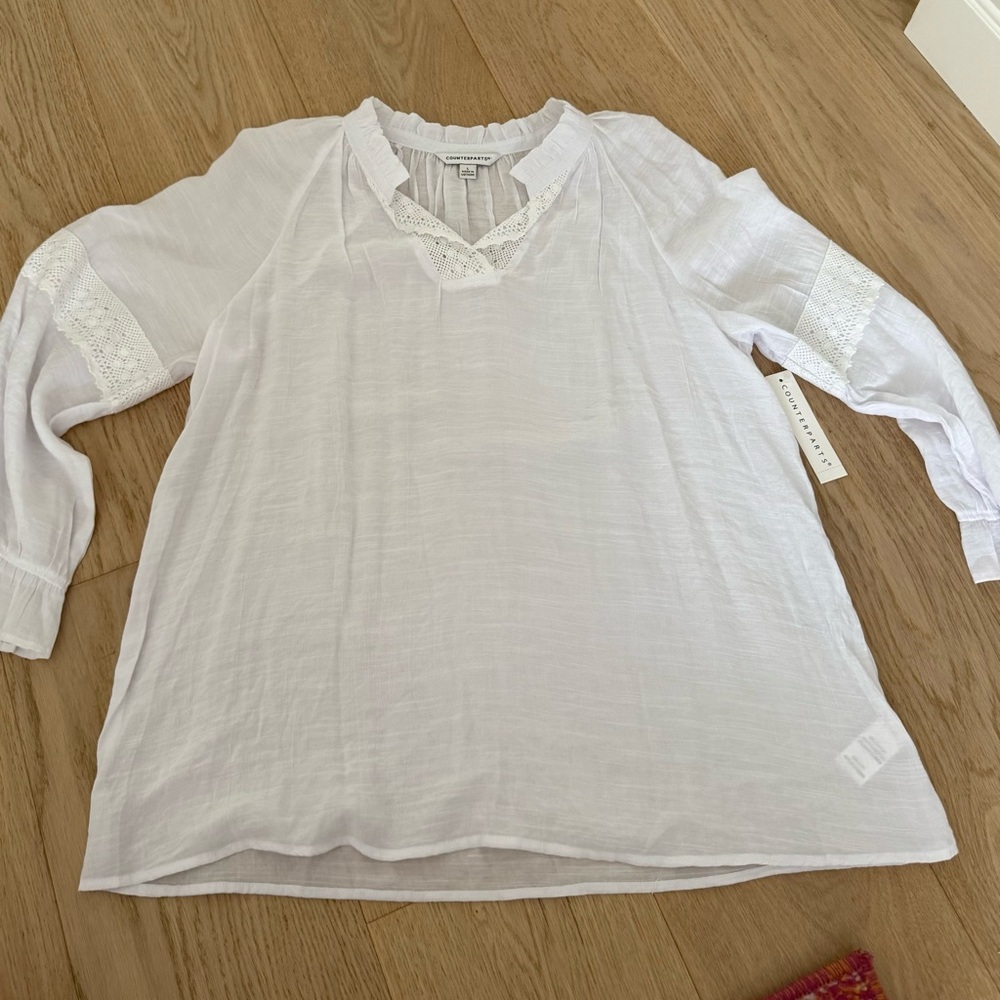 Counterparts White Lace-Trim Peasant Tunic